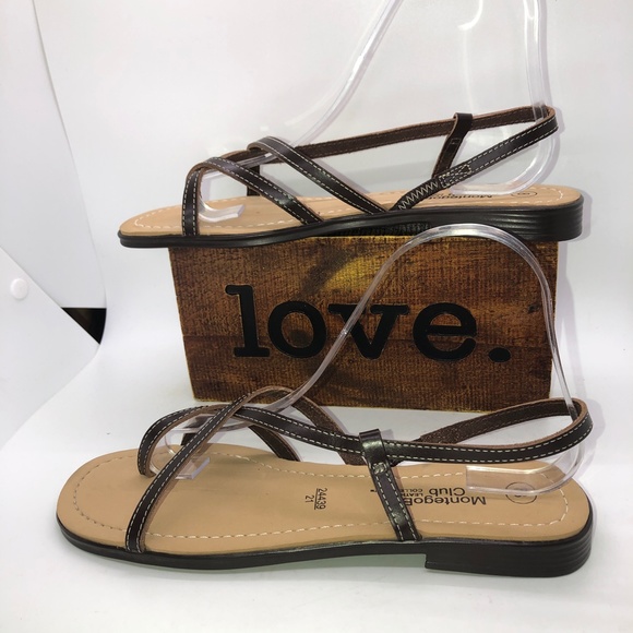 Montego Bay Club Brown Leather Flat Strappy Thong Toe Sandals Size 8 - Picture 5 of 13